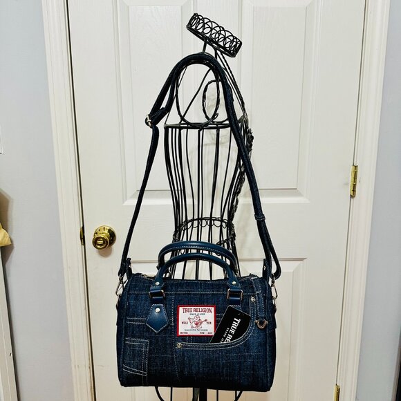 TRUE RELIGION BLUE DENIM BOSTON SATCHEL CROSSBODY BAG - Picture 12 of 12
